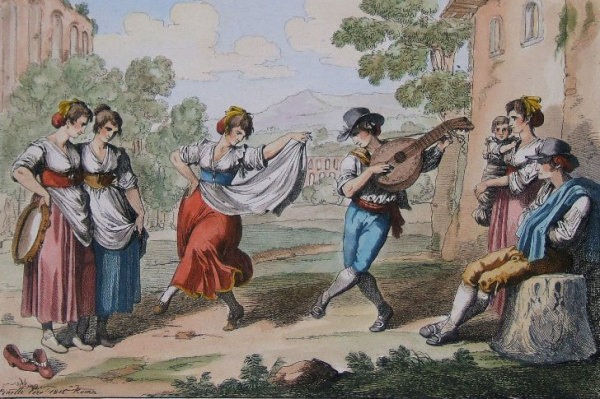 Средневековое изображение танцоров сальтарелло